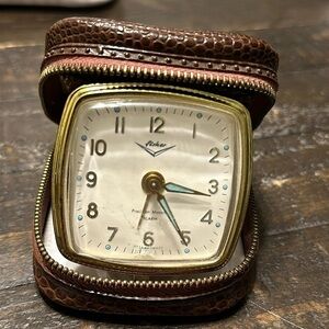 1940s 50s vintage fisher precision movement alarm clock travelling zip up case